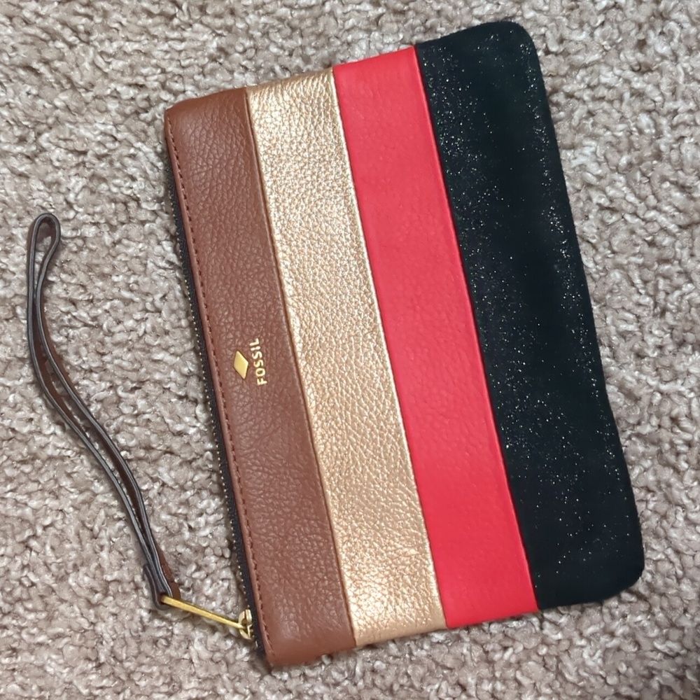 Fossil Leather Striped Wristlet